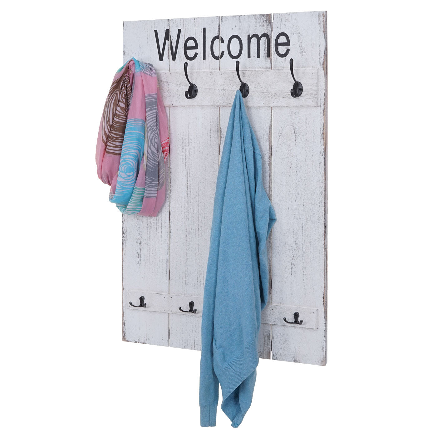 Wandkapstok MCW-C89 Welkom, kapstok, kapstokpaneel, shabby look vintage, 91x60cm ~ wit, shabby