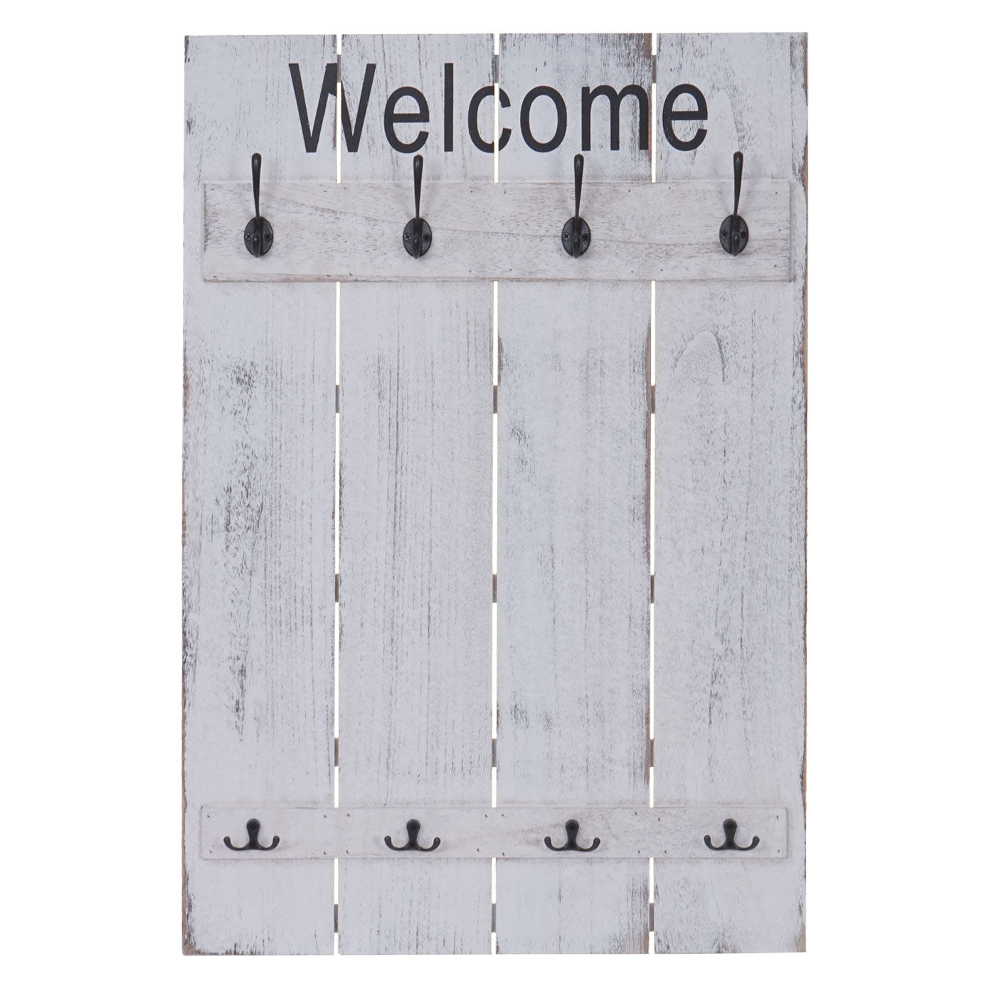 Wandkapstok MCW-C89 Welkom, kapstok, kapstokpaneel, shabby look vintage, 91x60cm ~ wit, shabby