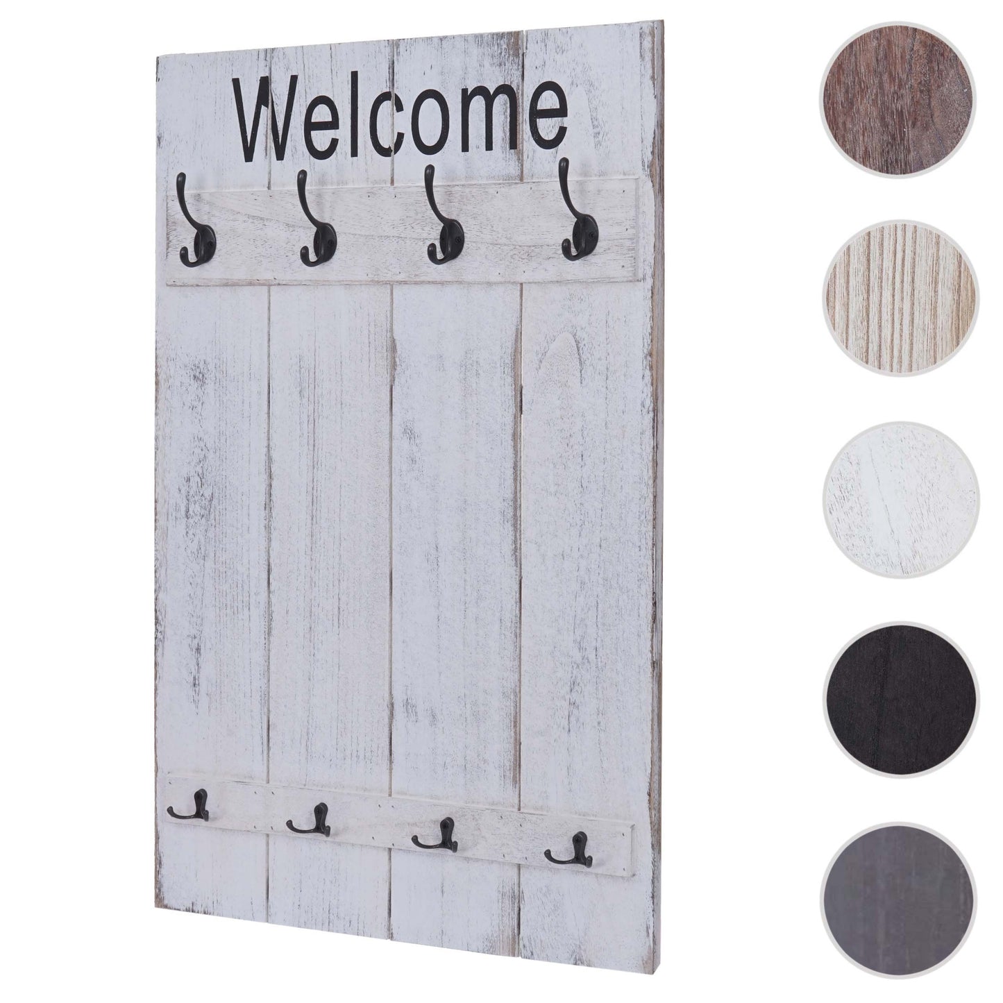 Wandkapstok MCW-C89 Welkom, kapstok, kapstokpaneel, shabby look vintage, 91x60cm ~ wit, shabby