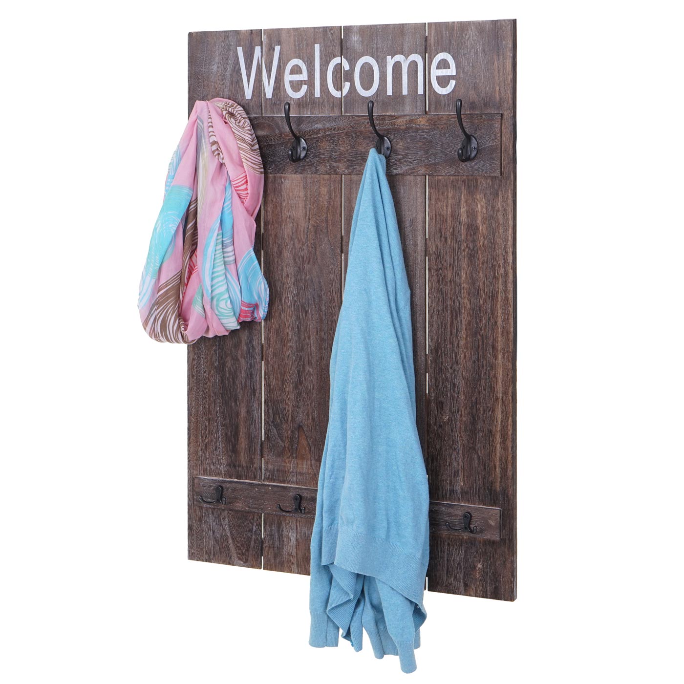 Wandkapstok MCW-C89 Welkom, kapstokpaneel, shabby look vintage, 91x60cm ~ bruin, shabby