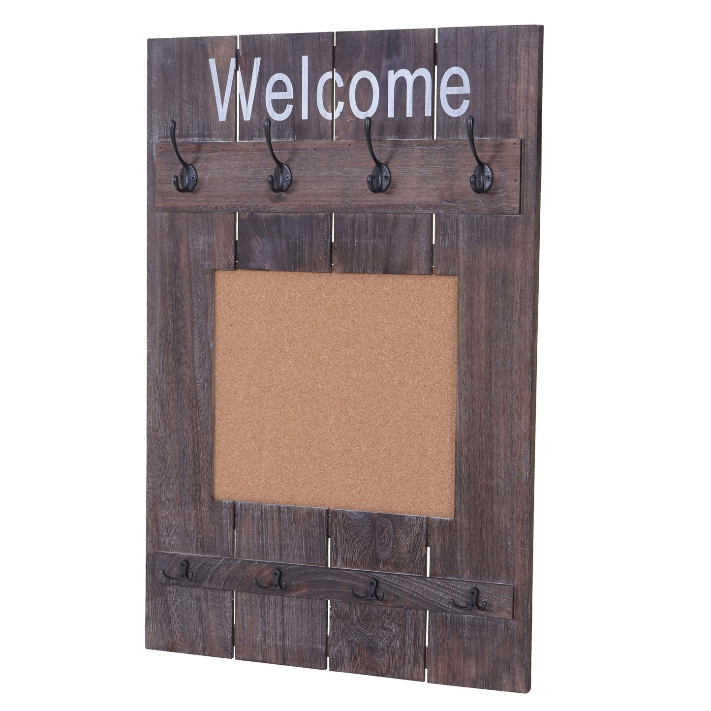 Wandkapstok MCW-C89 met prikbord, kapstokpaneel, shabby look vintage, 8 haken 91x60cm ~ bruin, shabby