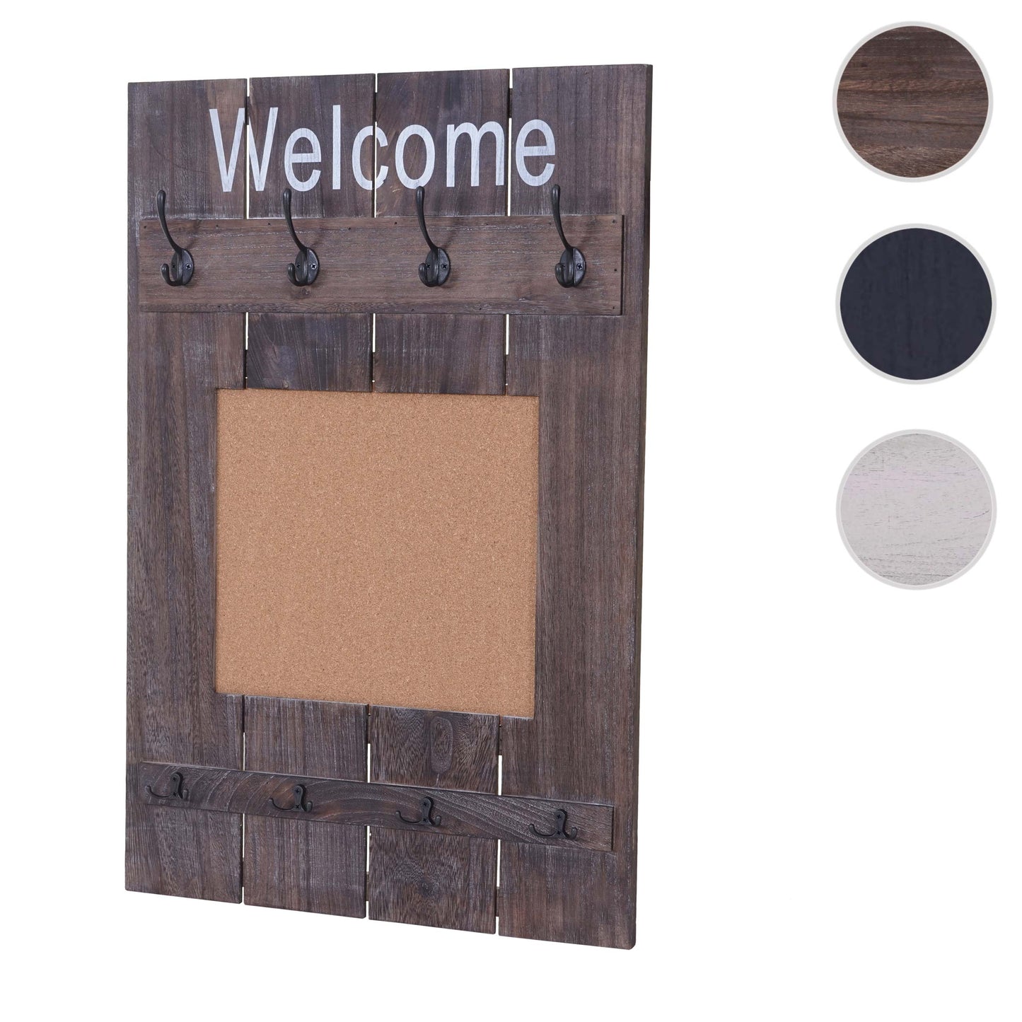 Wandkapstok MCW-C89 met prikbord, kapstokpaneel, shabby look vintage, 8 haken 91x60cm ~ bruin, shabby