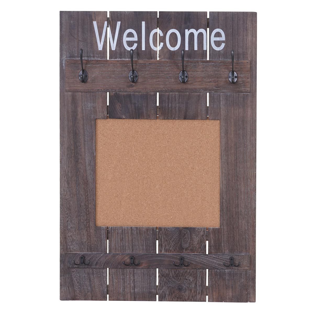 Wandkapstok MCW-C89 met prikbord, kapstokpaneel, shabby look vintage, 8 haken 91x60cm ~ bruin, shabby