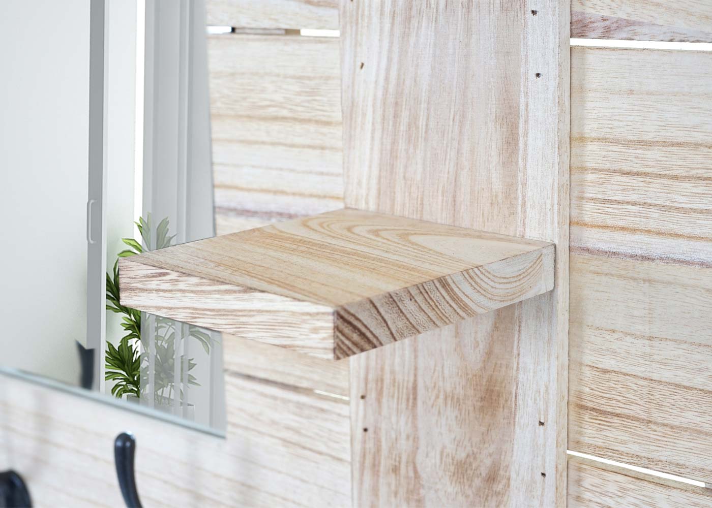 Wandkapstok MCW-C89 met spiegel, kapstokpaneel, shabby look vintage, 5 haken 90x60cm ~ natuurlijk bruin