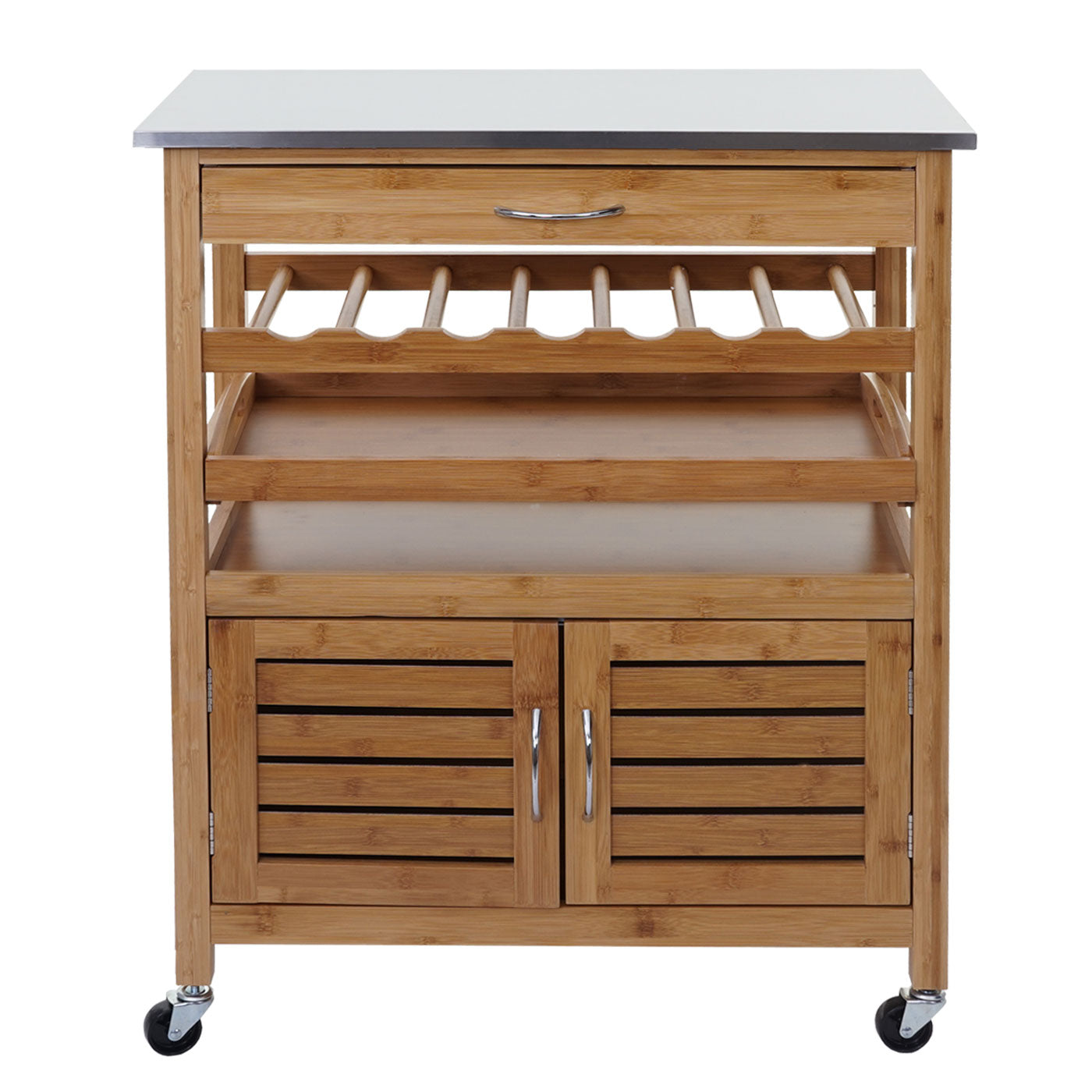 Serveerwagen MCW-D15, keukentrolley bar trolley keukentrolley, bamboe roestvrijstalen blad 89x70x37cm MVG