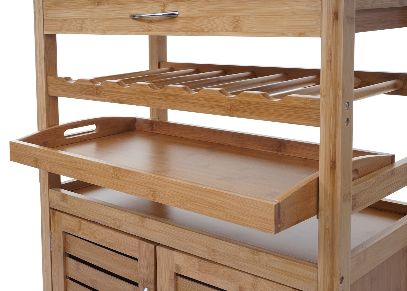 Serveerwagen MCW-D15, keukentrolley bar trolley keukentrolley, bamboe roestvrijstalen blad 89x70x37cm MVG