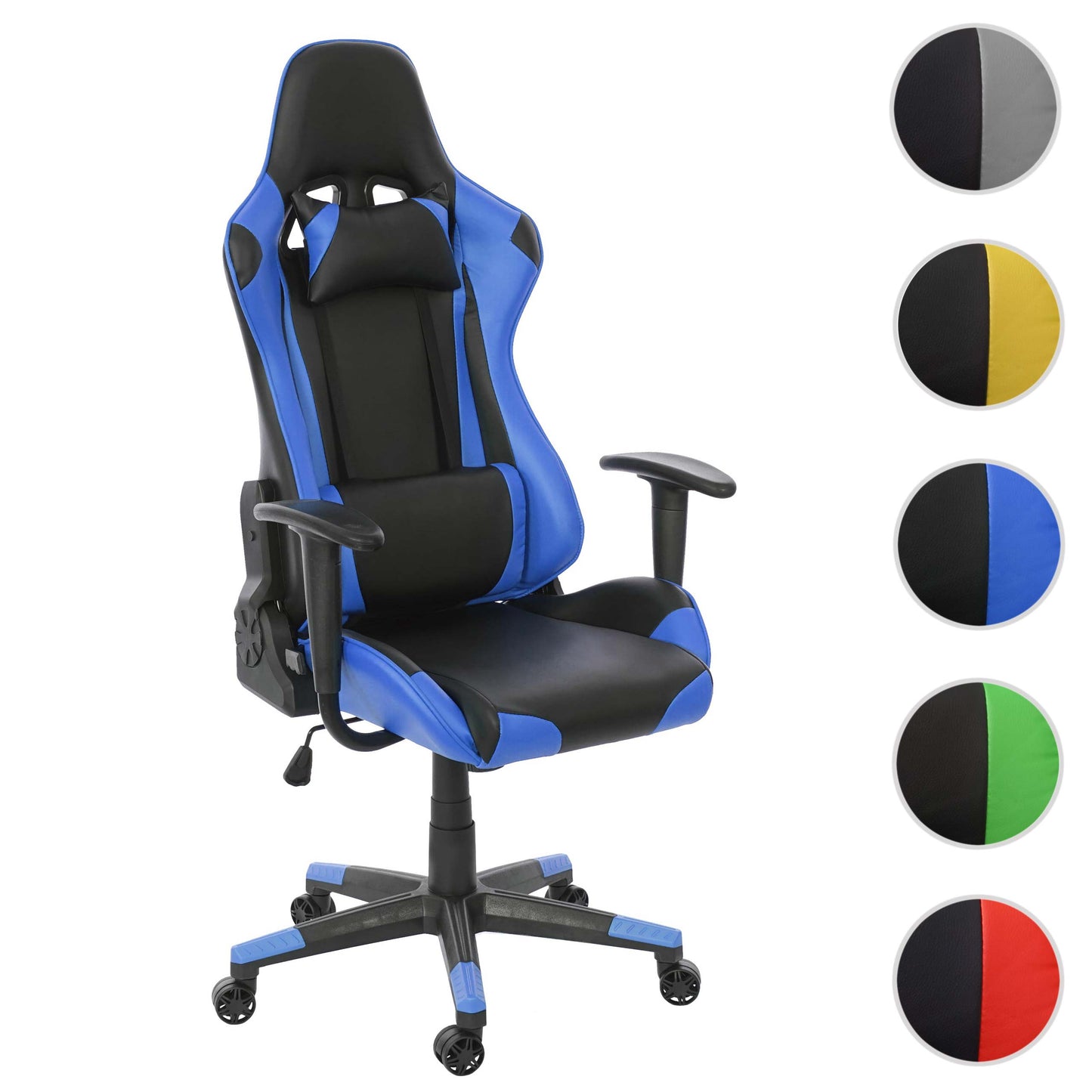 Bureaustoel MCW-D25, bureaustoel gamestoel directiestoel bureaustoel, 150kg draagvermogen kunstleer ~ zwart/blauw
