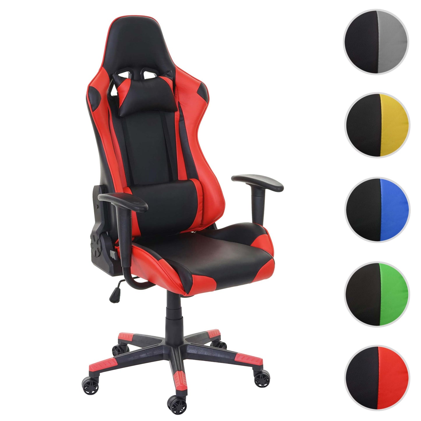Bureaustoel MCW-D25, bureaustoel gamestoel directiestoel bureaustoel, 150kg belastbaar kunstleer ~ zwart/rood