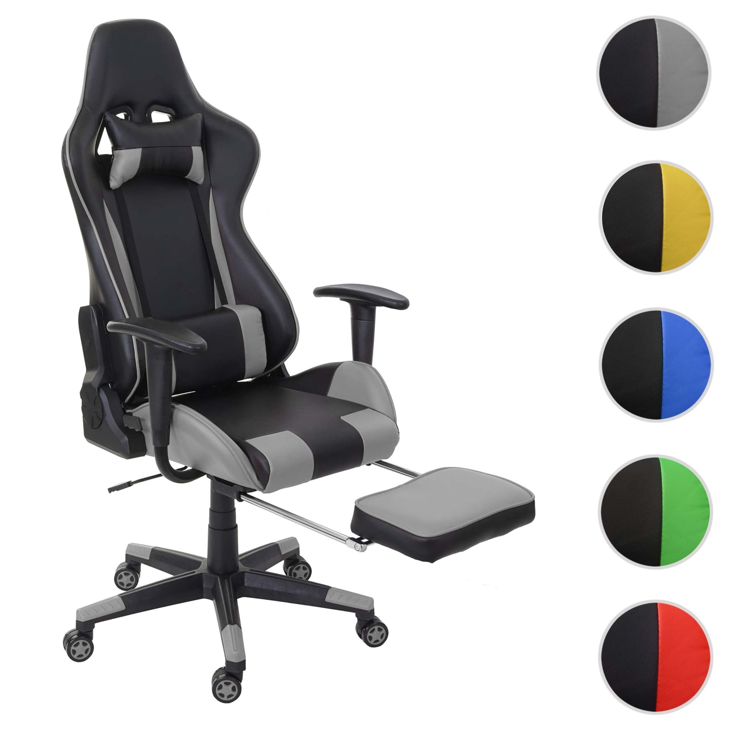 Relax bureaustoel MCW-D25 XXL, bureaustoel gamestoel, 150kg belastbaar voetensteun ~ zwart/grijs