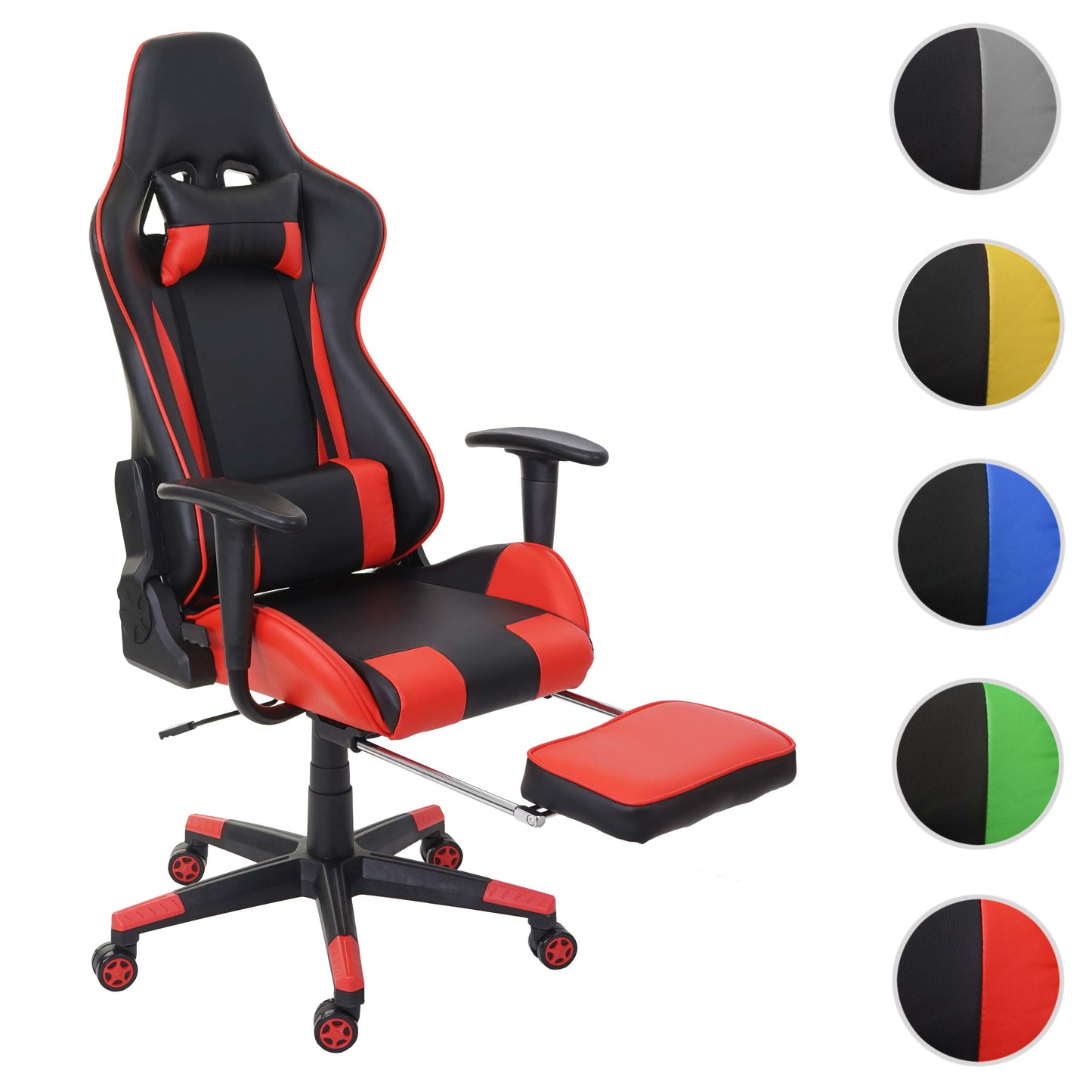 Relax bureaustoel MCW-D25 XXL, bureaustoel gamestoel, 150kg belastbaar voetensteun ~ zwart/rood