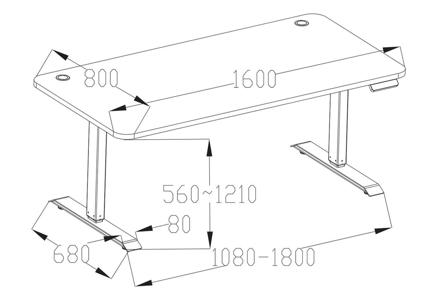 Bureau MCW-D40, computerbureau, elektrisch in hoogte verstelbaar 160x80cm 53kg MVG ~ kersen decor, zwart