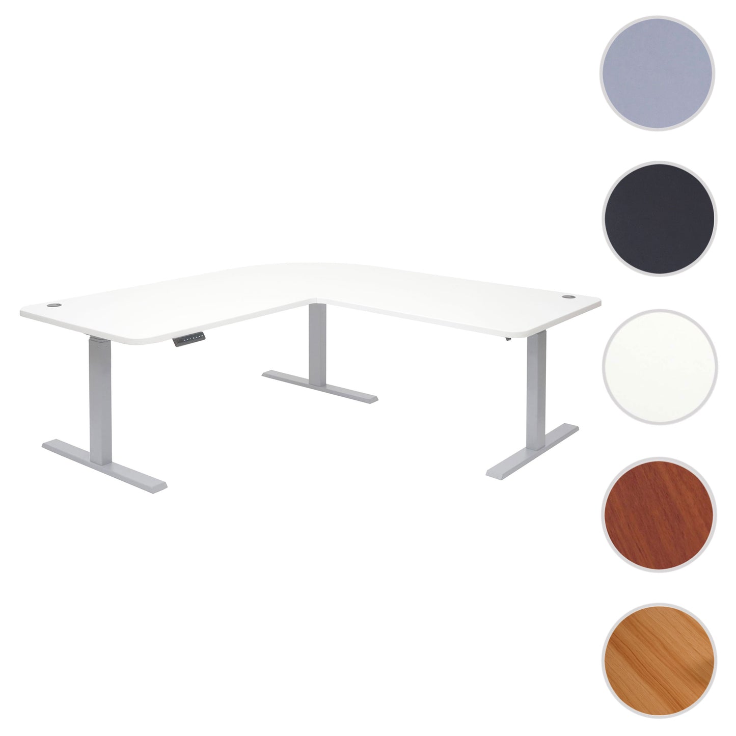 Hoekbureau MCW-D40, computerbureau elektrisch in hoogte verstelbaar 178x178cm 84kg MVG ~ wit, grijs
