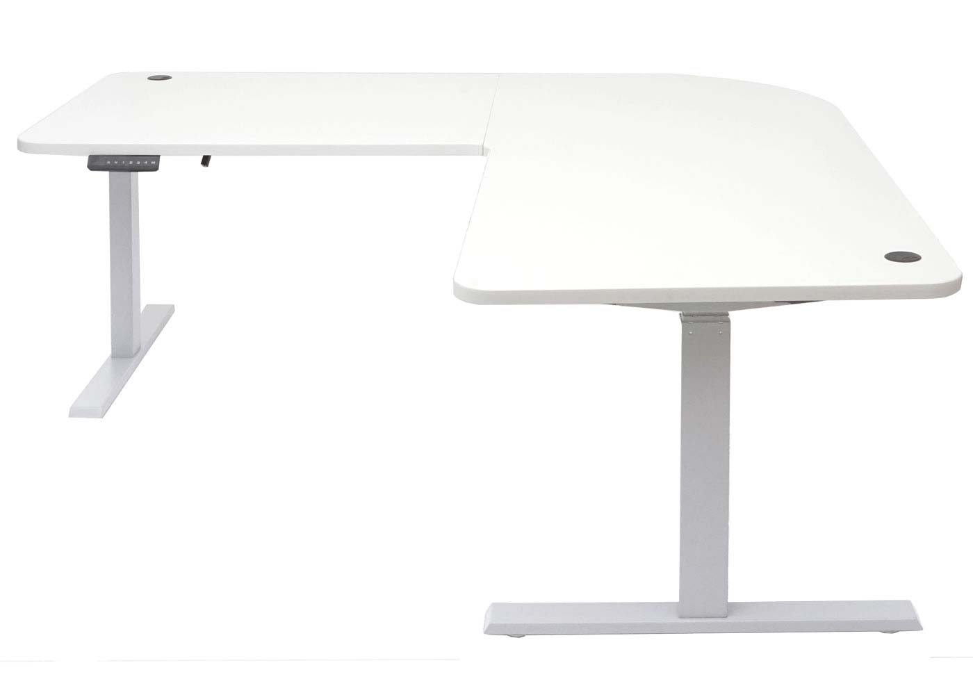 Hoekbureau MCW-D40, computerbureau elektrisch in hoogte verstelbaar 178x178cm 84kg MVG ~ wit, grijs