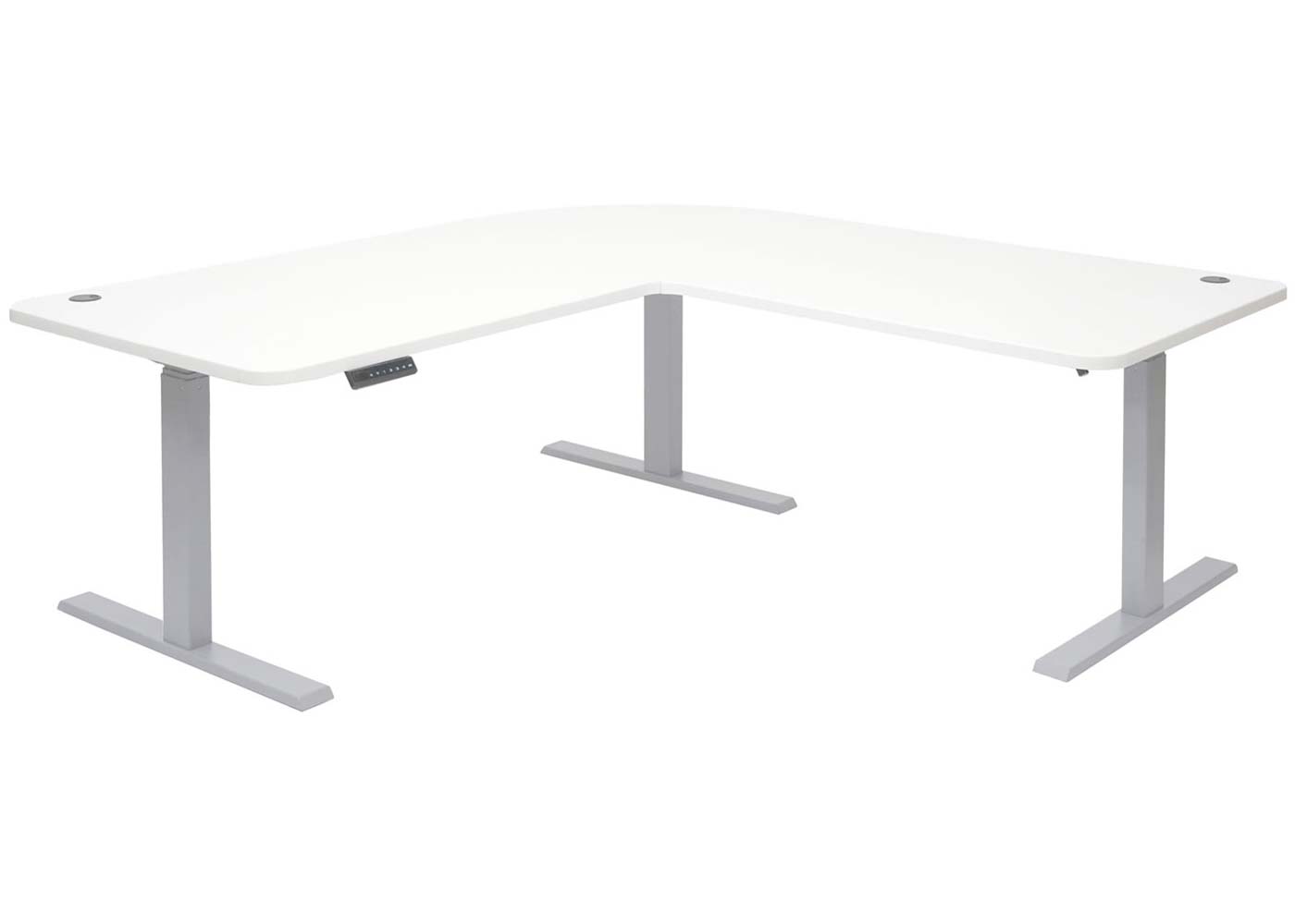 Hoekbureau MCW-D40, computerbureau elektrisch in hoogte verstelbaar 178x178cm 84kg MVG ~ wit, grijs