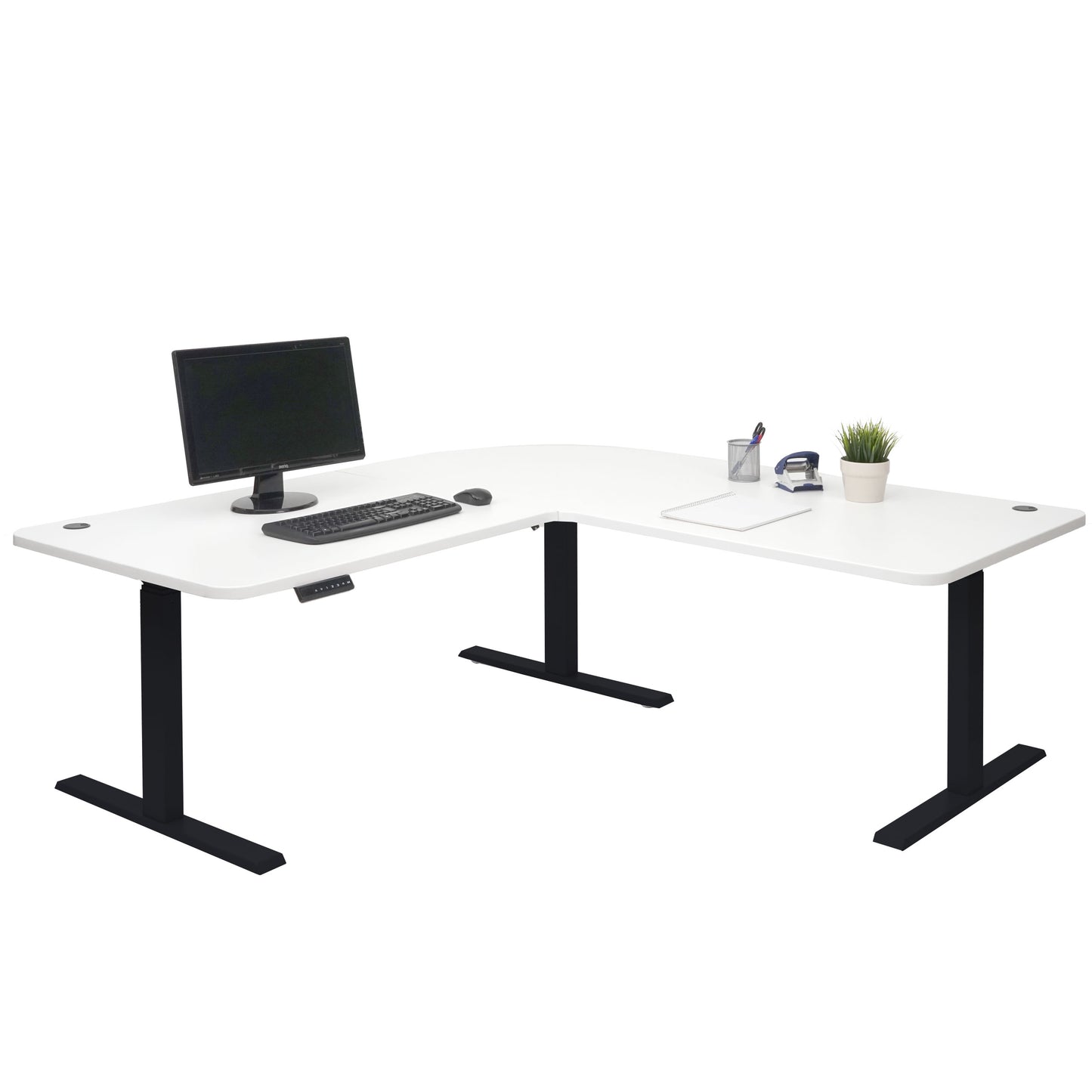Hoekbureau MCW-D40, computerbureau elektrisch in hoogte verstelbaar 178x178cm 84kg MVG ~ wit, zwart