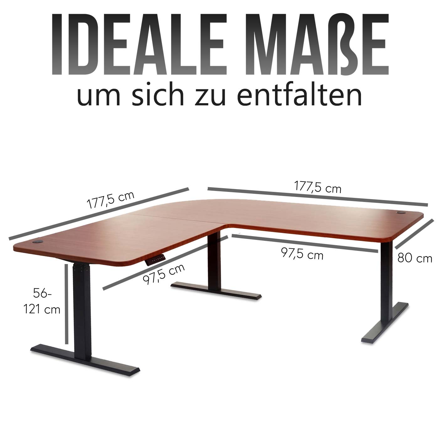 Hoekbureau MCW-D40, computerbureau elektrisch in hoogte verstelbaar 178x178cm 84kg MVG ~ naturel, zwart