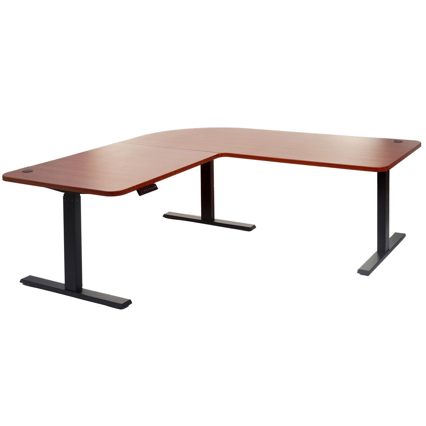 Hoekbureau MCW-D40, computerbureau elektrisch in hoogte verstelbaar 178x178cm 84kg MVG ~ naturel, zwart
