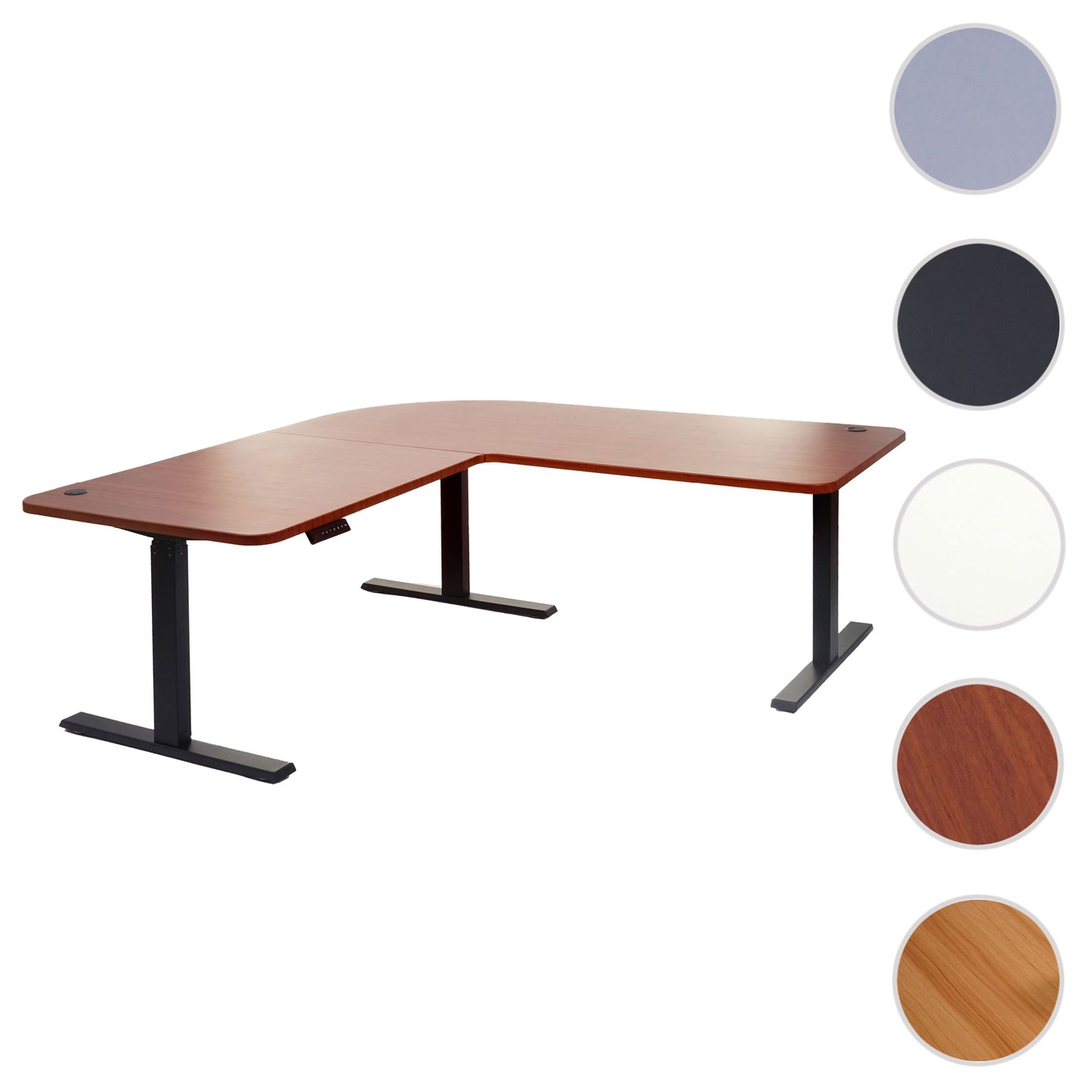 Hoekbureau MCW-D40, computerbureau elektrisch in hoogte verstelbaar 178x178cm 84kg MVG ~ naturel, zwart