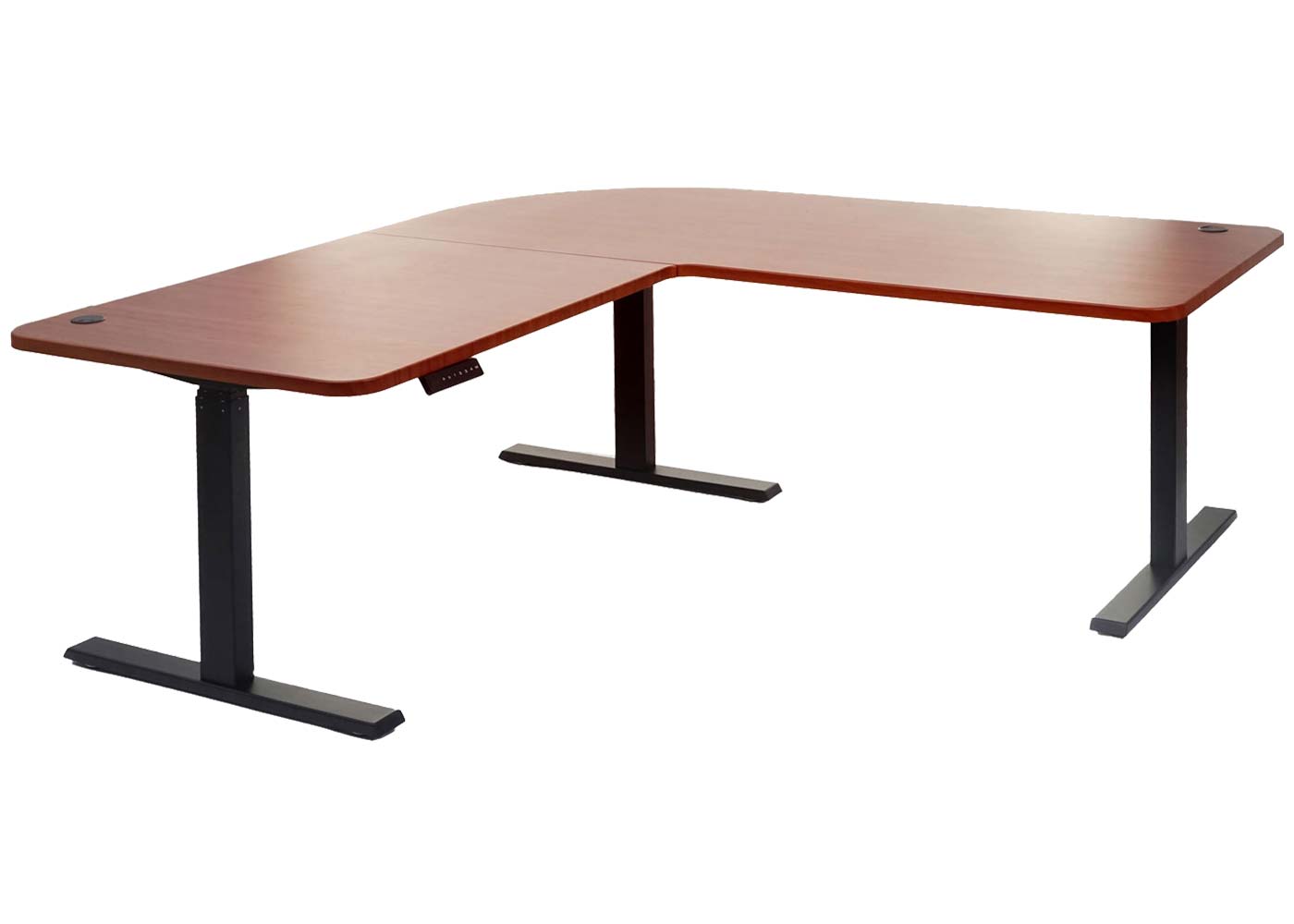 Hoekbureau MCW-D40, computerbureau elektrisch in hoogte verstelbaar 178x178cm 84kg MVG ~ naturel, zwart