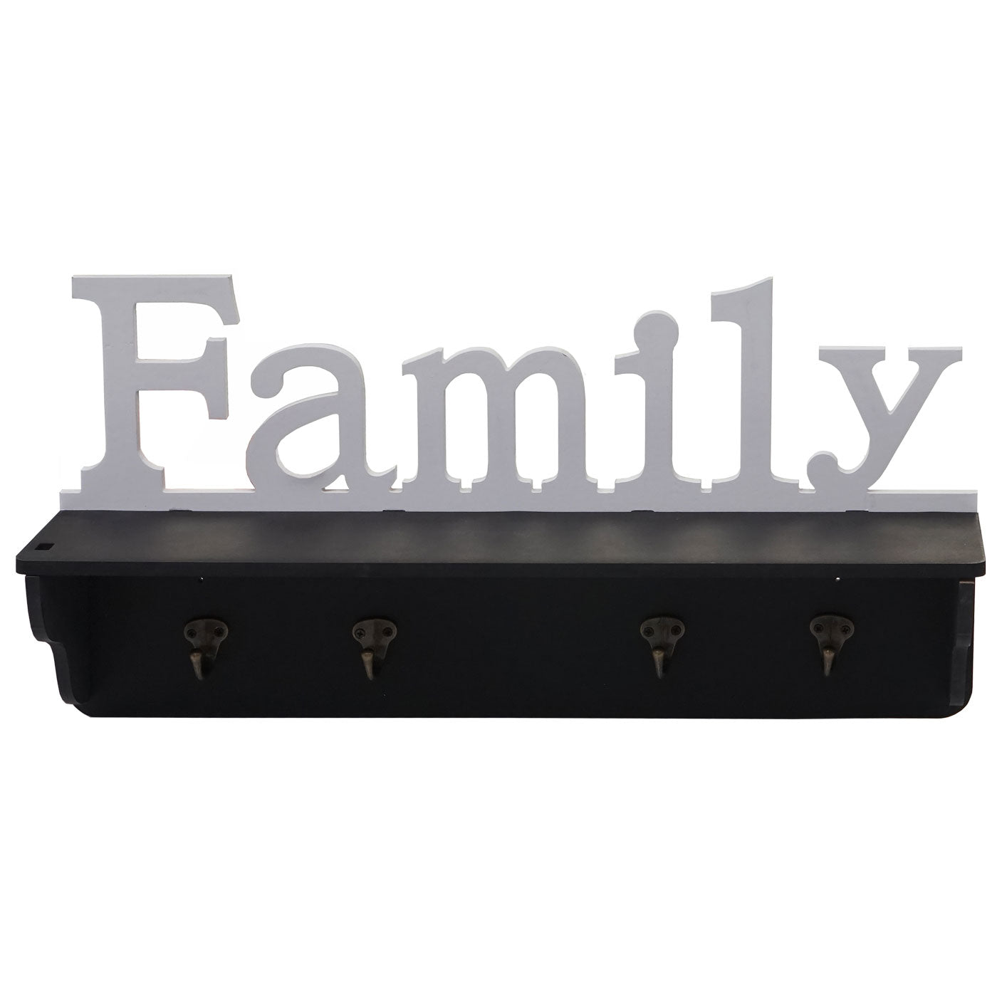 Wandkapstok MCW-D41 Family, kapstok plank, 4 haken solide 30x60x13cm ~ zwart/wit