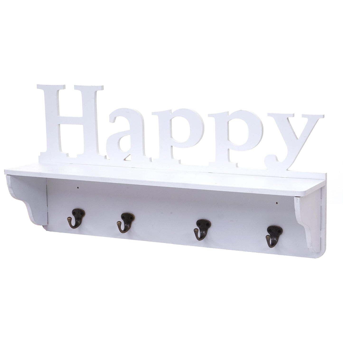 Wandkapstok MCW-D41 Happy, kapstok plank, 4 haken solide 30x60x13cm ~ wit