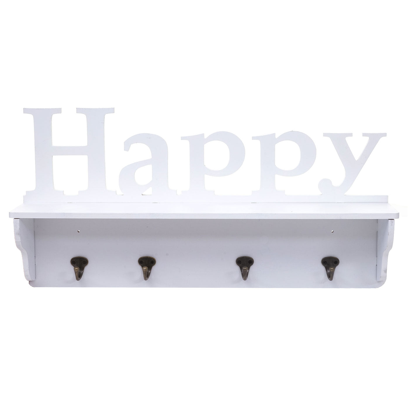 Wandkapstok MCW-D41 Happy, kapstok plank, 4 haken solide 30x60x13cm ~ wit
