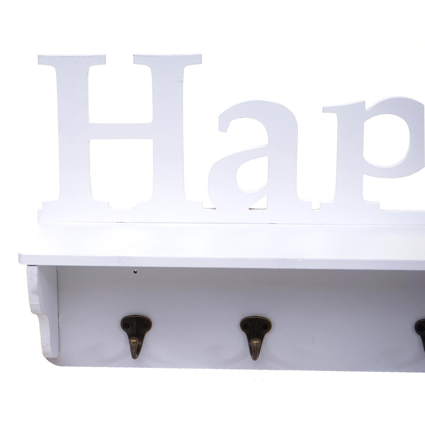 Wandkapstok MCW-D41 Happy, kapstok plank, 4 haken solide 30x60x13cm ~ wit