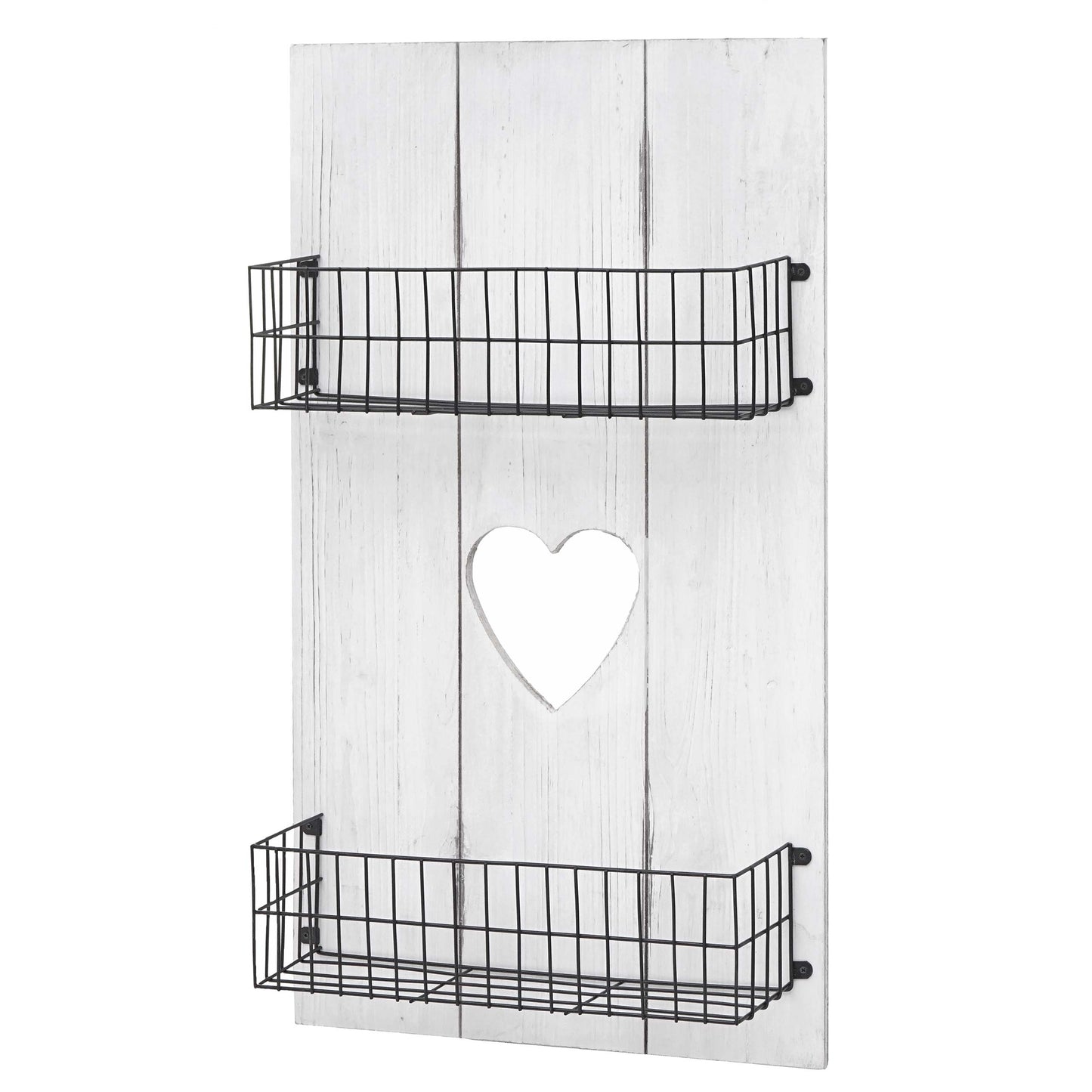 Wandplank MCW-D42, wandpaneel houten plank Legplank met manden, massief hout ~ wit shabby, 70x40x10cm