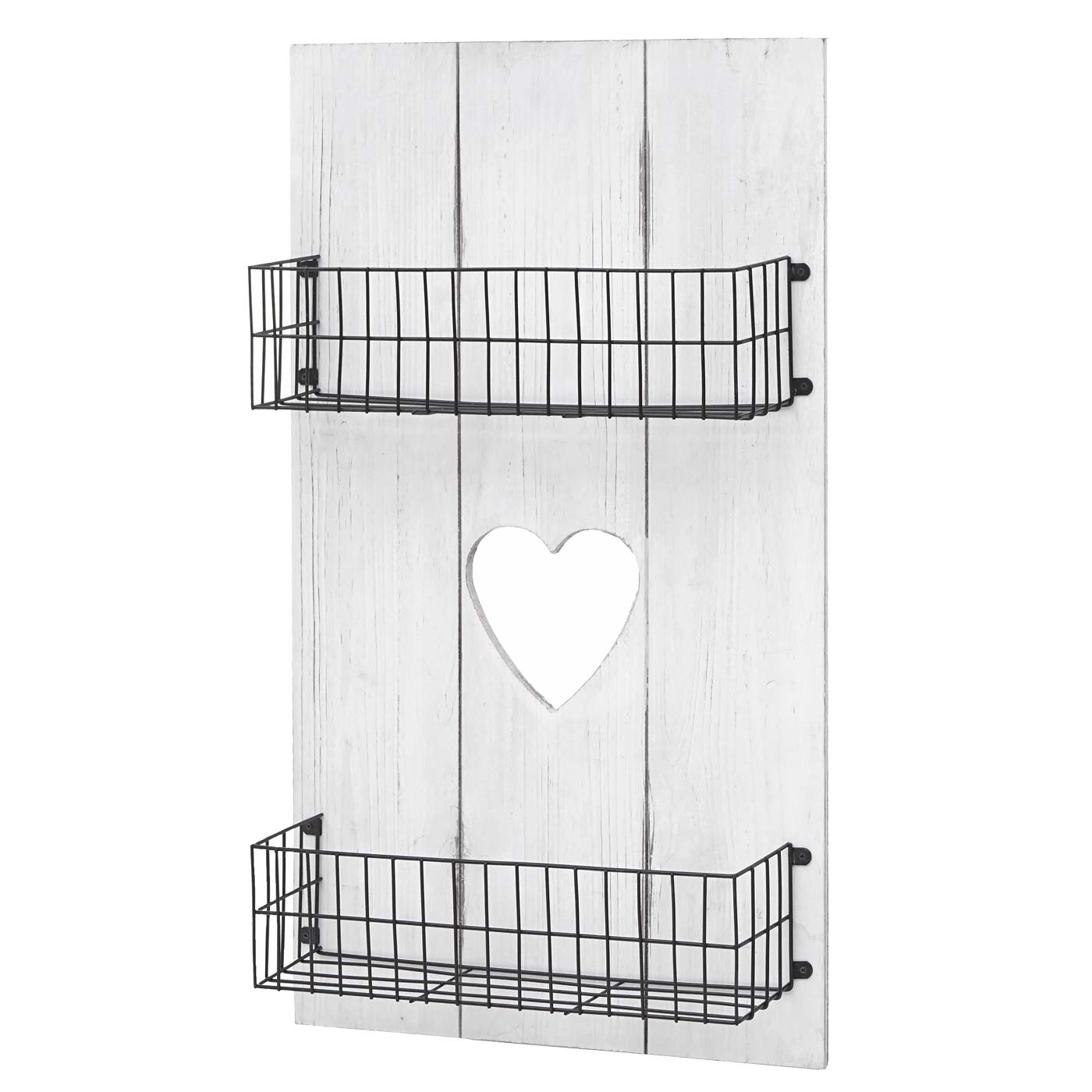 Wandplank MCW-D42, wandpaneel houten plank Legplank met manden, massief hout ~ wit shabby, 70x40x10cm