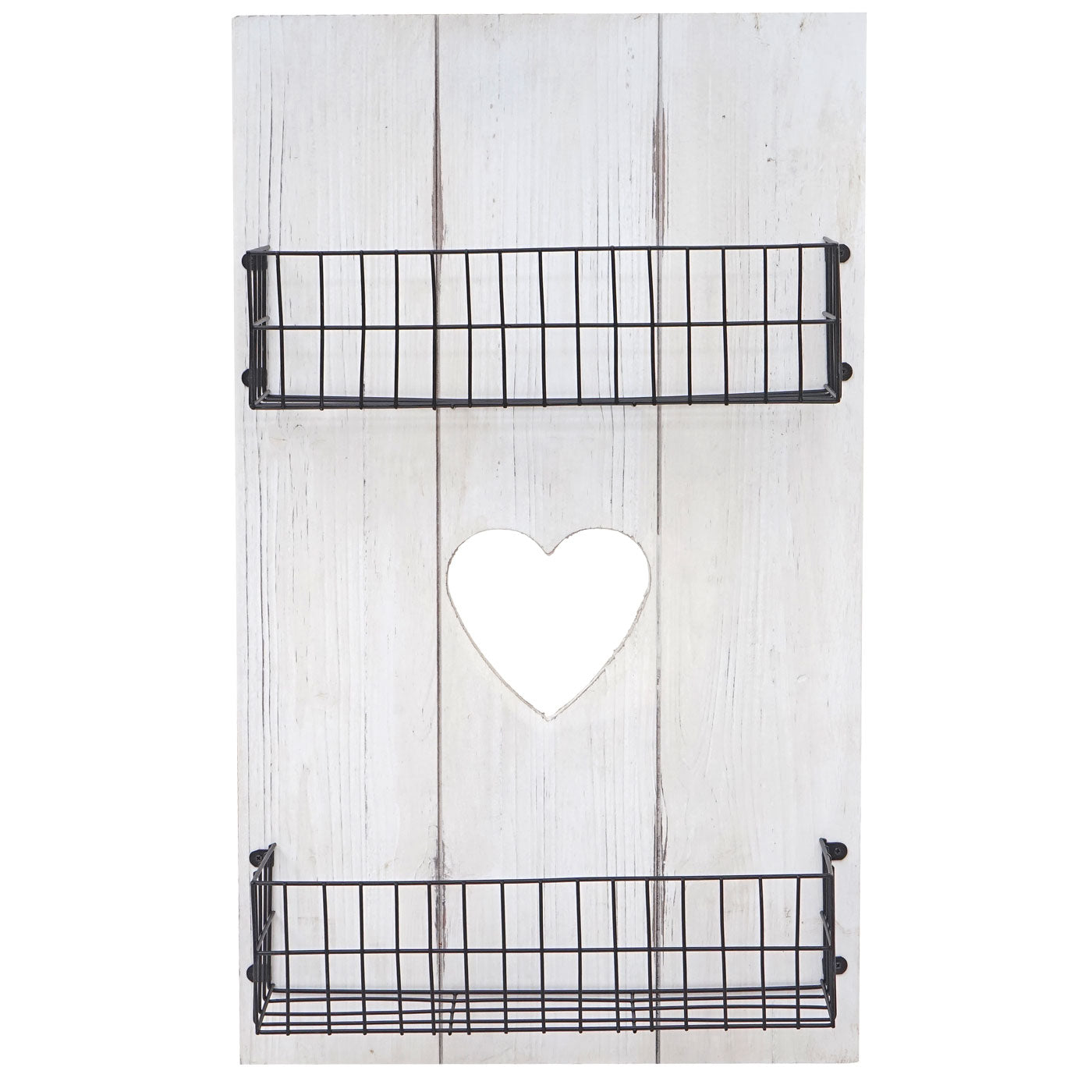Wandplank MCW-D42, wandpaneel houten plank Legplank met manden, massief hout ~ wit shabby, 70x40x10cm