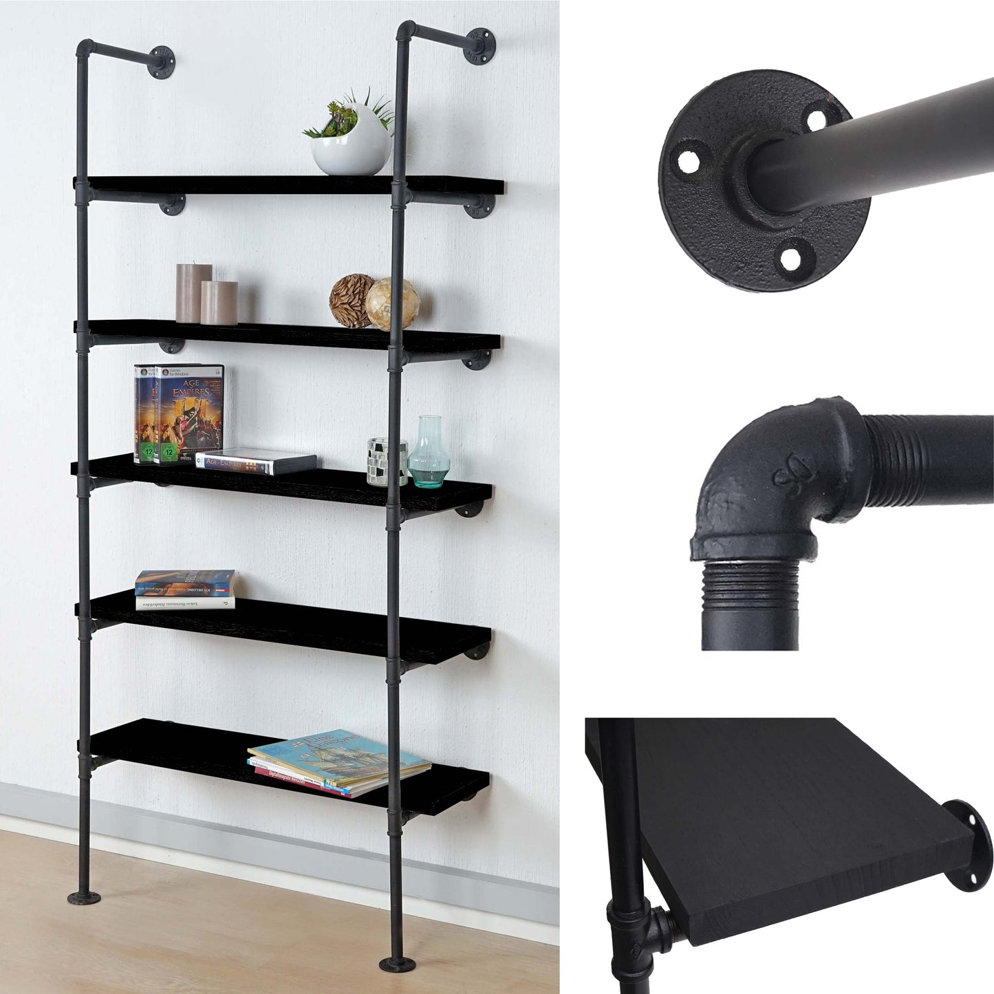 Staande plank MCW-C45, woonkamer plank boekenplank opbergplank, industrieel ontwerp hout metaal, 165x80x28cm ~ donkergrijs