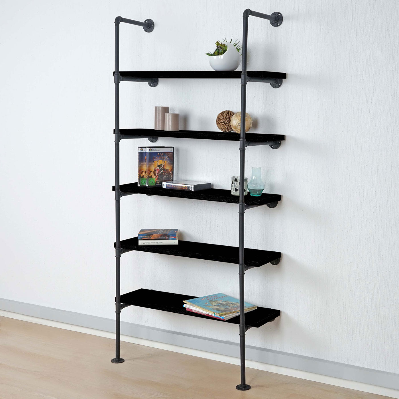 Staande plank MCW-C45, woonkamer plank boekenplank opbergplank, industrieel ontwerp hout metaal, 165x80x28cm ~ donkergrijs