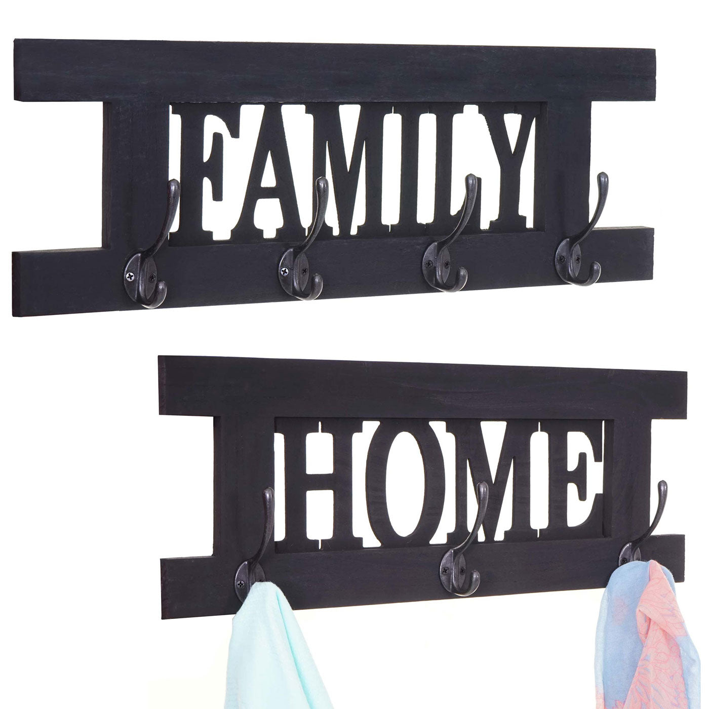 2-delige wandkapstokset MCW-C60 Home+Family kapstokpaneel, shabby look vintage ~ donkergrijs