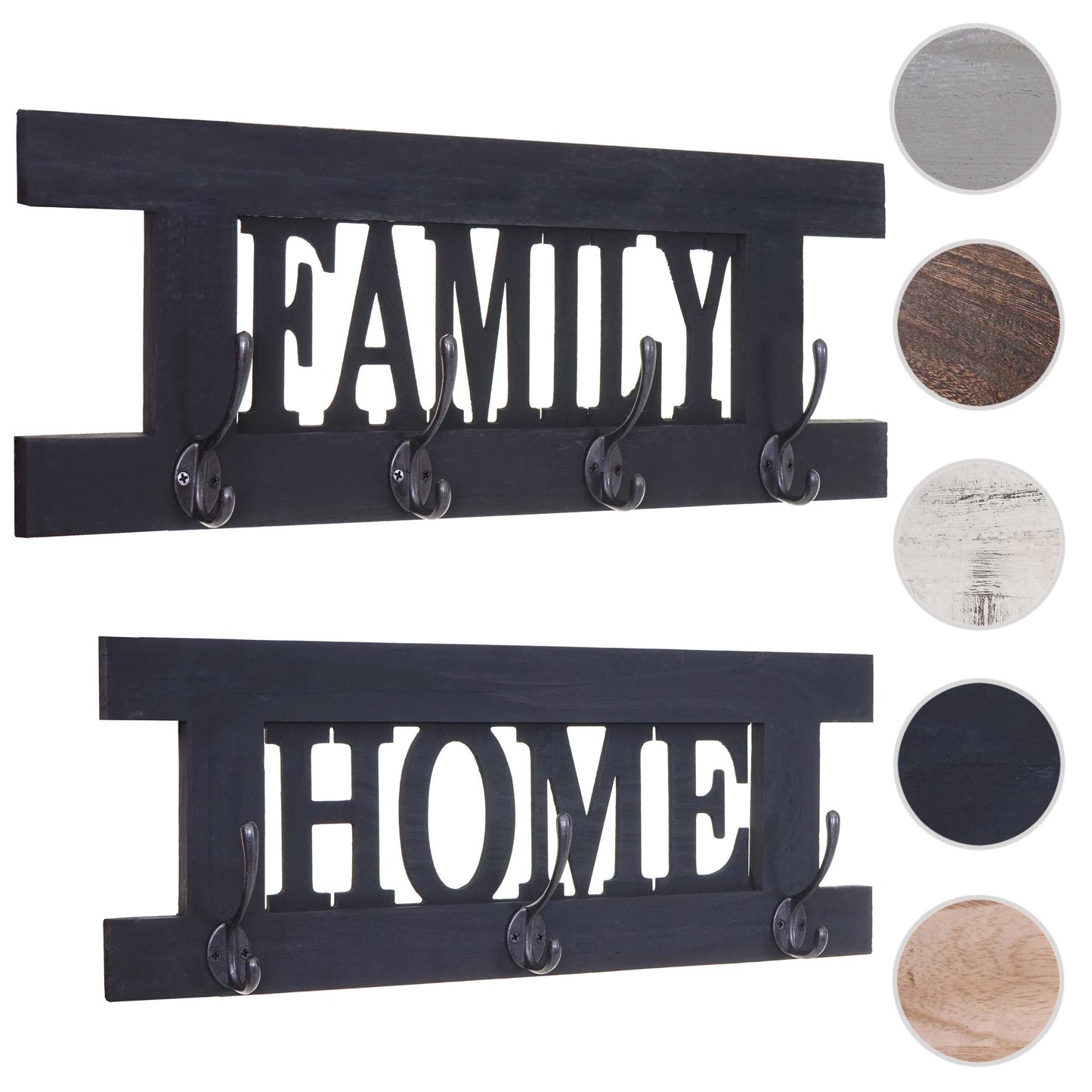 2-delige wandkapstokset MCW-C60 Home+Family kapstokpaneel, shabby look vintage ~ donkergrijs