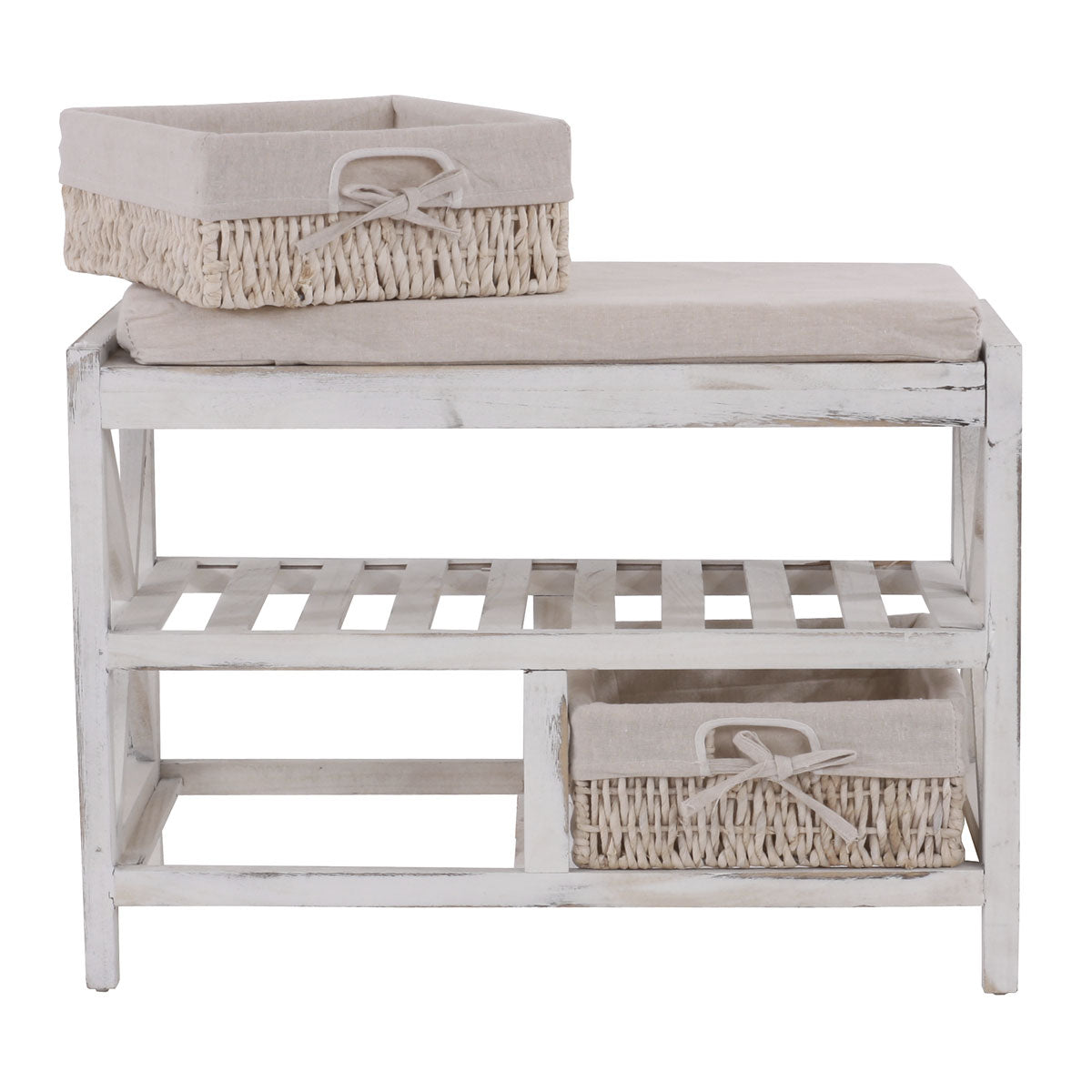 Schoenenrek MCW-C48, bank schoenenrek, shabby-look vintage 45x65x34cm ~ wit
