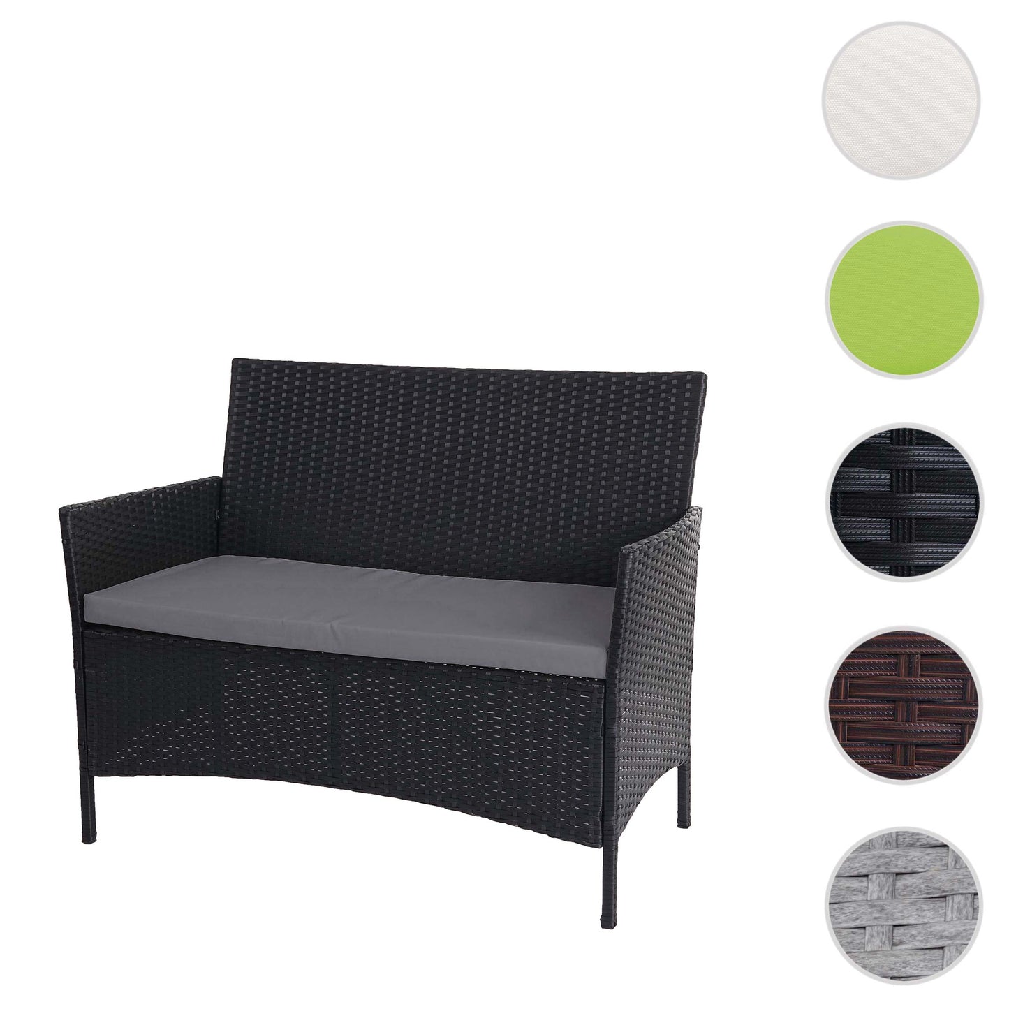 Poly-rattan tuinbank Halden, zitbank ~ antraciet, antraciet kussens