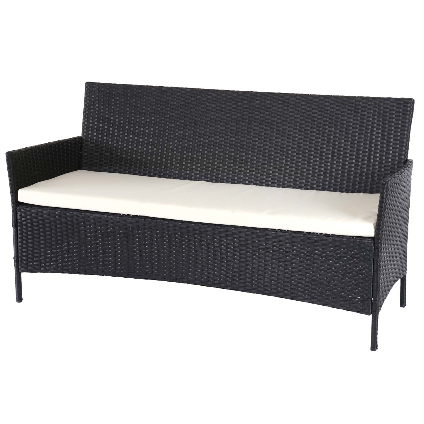 3-zits poly-rattan tuinbank Halden, bank ~ antraciet, kussens crème