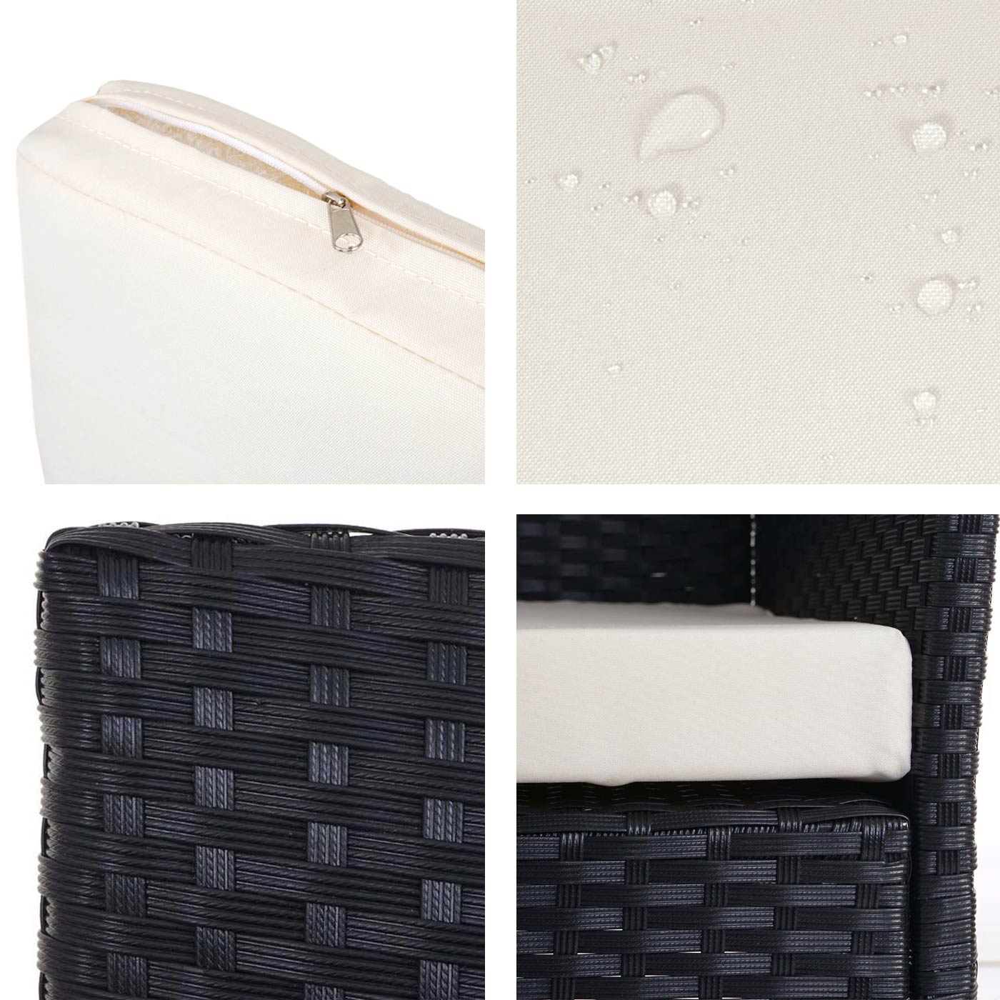 3-zits poly-rattan tuinbank Halden, bank ~ antraciet, kussens crème