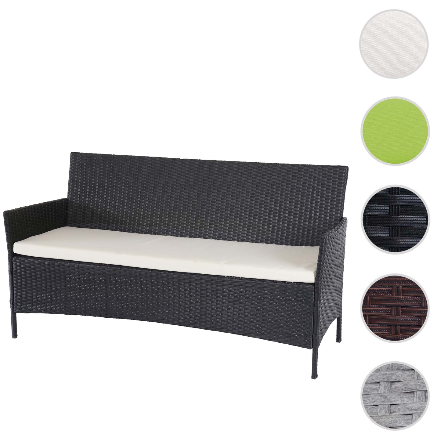 3-zits poly-rattan tuinbank Halden, bank ~ antraciet, kussens crème