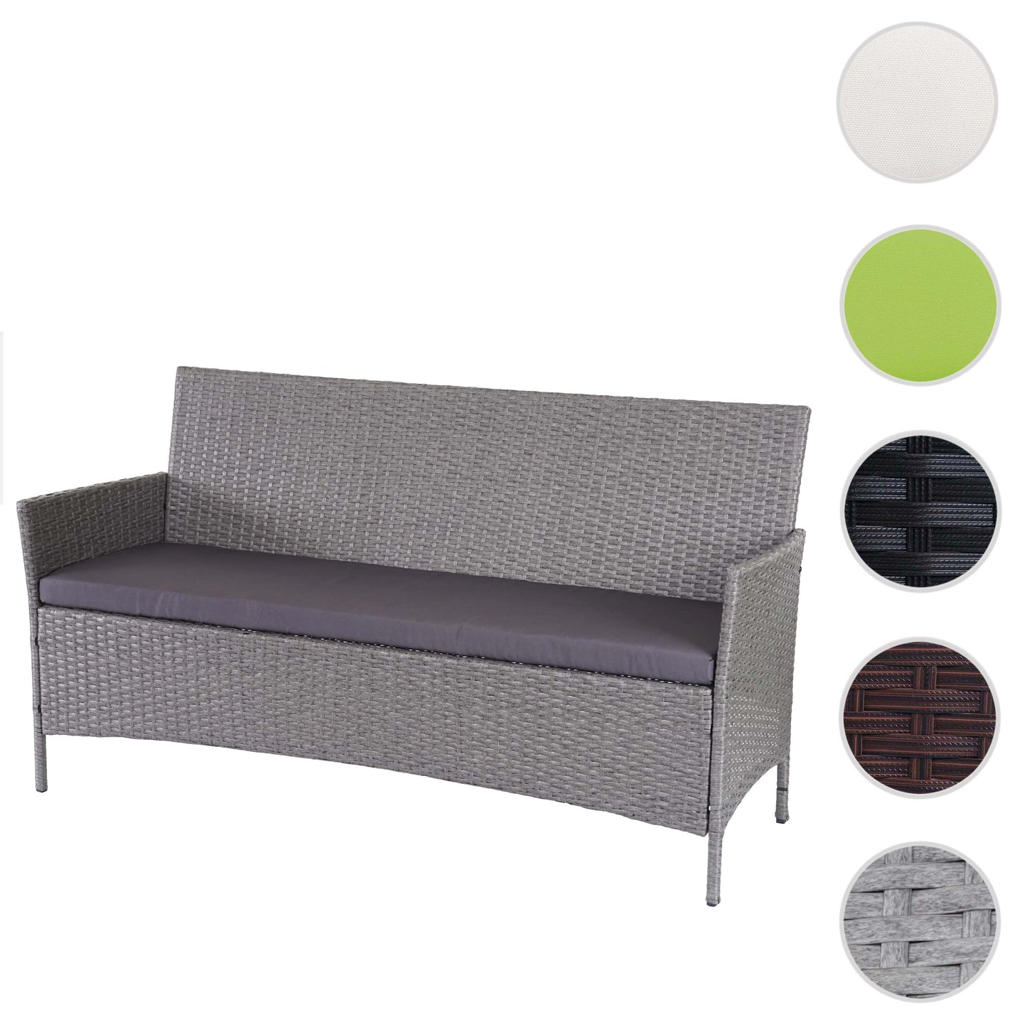 3-zits poly-rattan tuinbank Halden, bank ~ grijs, antraciet kussens