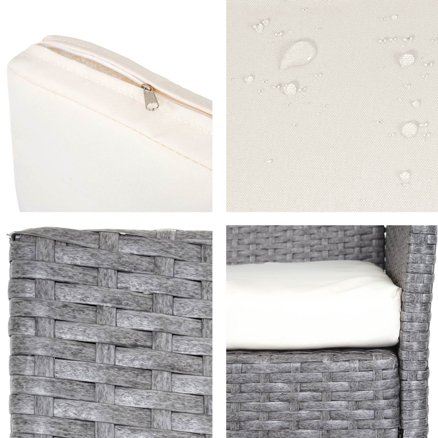 3-zits poly-rattan tuinbank Halden, bank ~ grijs, kussens crème