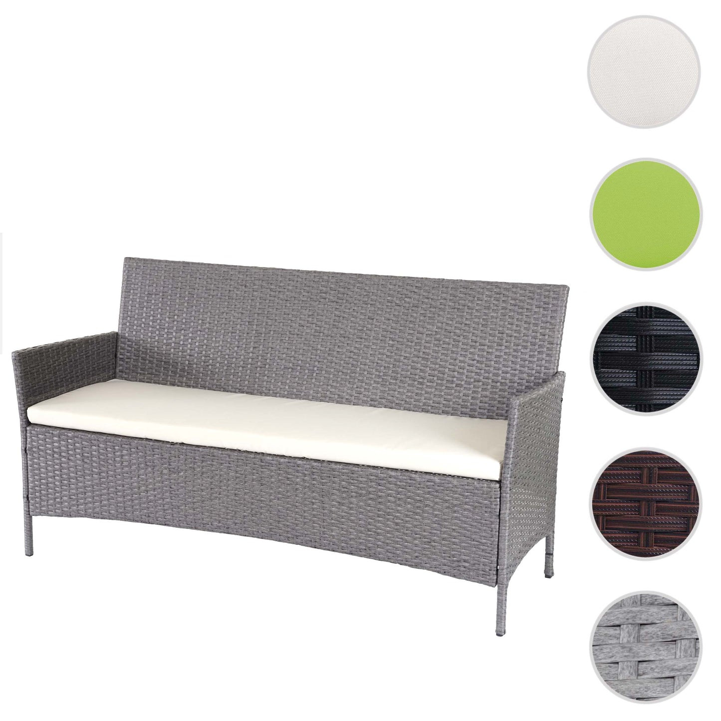 3-zits poly-rattan tuinbank Halden, bank ~ grijs, kussens crème