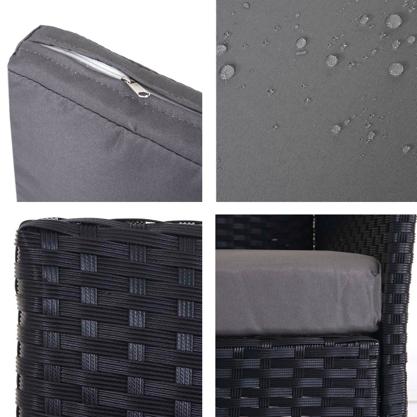 Poly-rattan tuinbank Halden, zitbank ~ antraciet, antraciet kussens