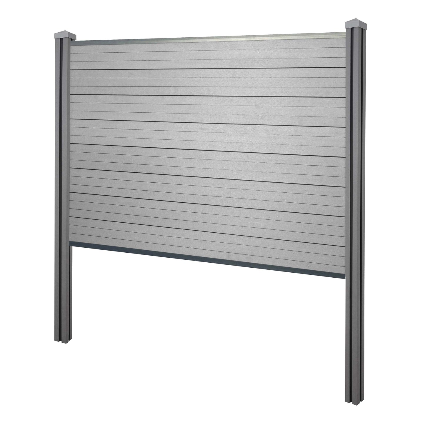WPC privacyscherm Sarthe, schutting windscherm, WPC paal voor plaatsing in beton ~ basiselement, 195cm grijs