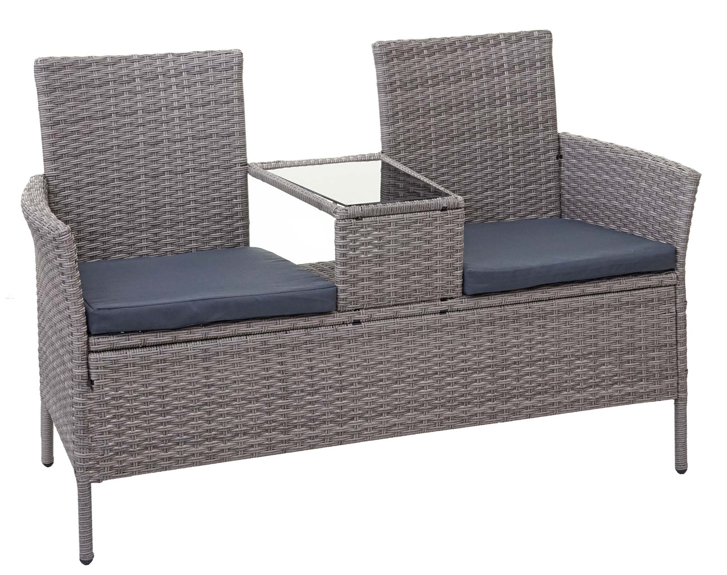 Poly-rattan bank met tafel MCW-E24, tuinbank zitgroep tuinbank, 132cm ~ grijs, donkergrijze kussens