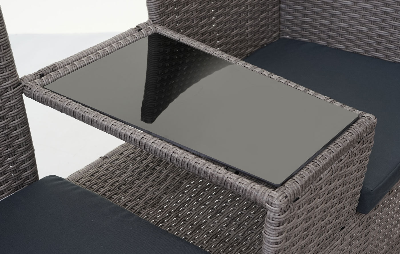 Poly-rattan bank met tafel MCW-E24, tuinbank zitgroep tuinbank, 132cm ~ grijs, donkergrijze kussens
