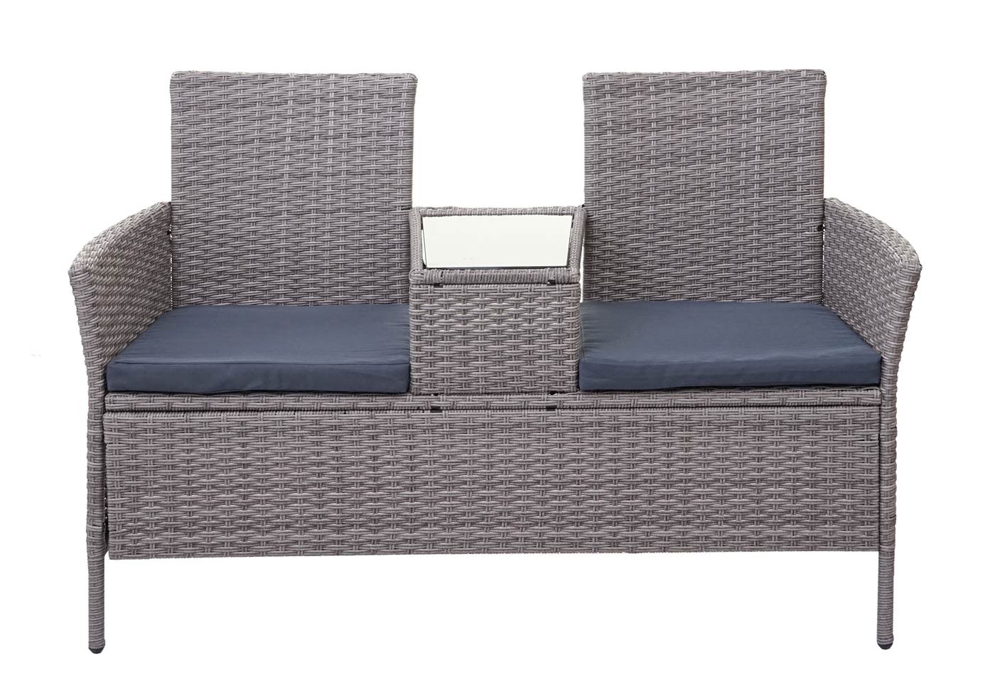 Poly-rattan bank met tafel MCW-E24, tuinbank zitgroep tuinbank, 132cm ~ grijs, donkergrijze kussens