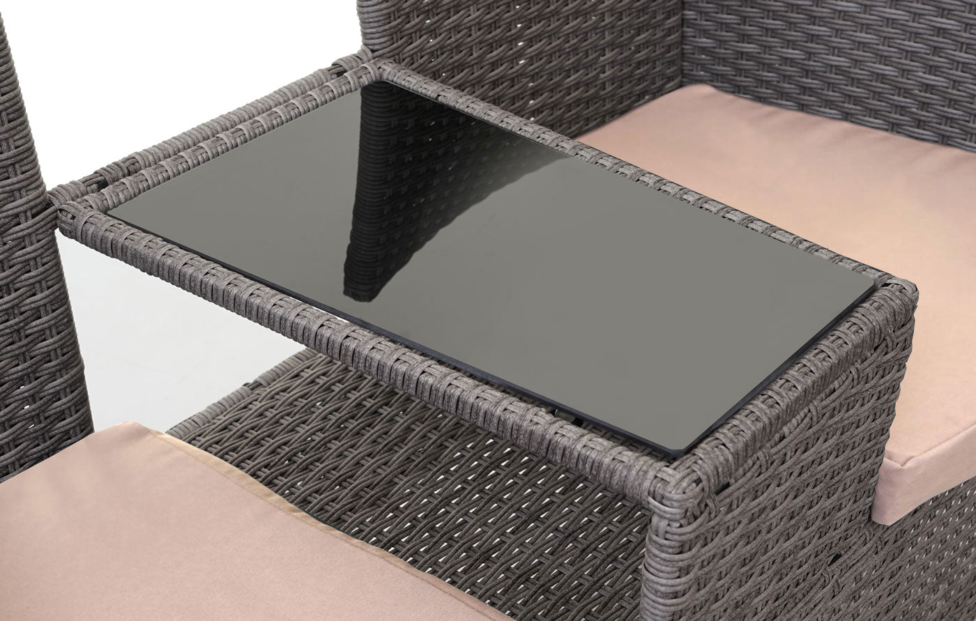Poly-rattan bank met tafel MCW-E24, tuinbank zitgroep tuinbank, 132cm ~ grijs, kussens crème