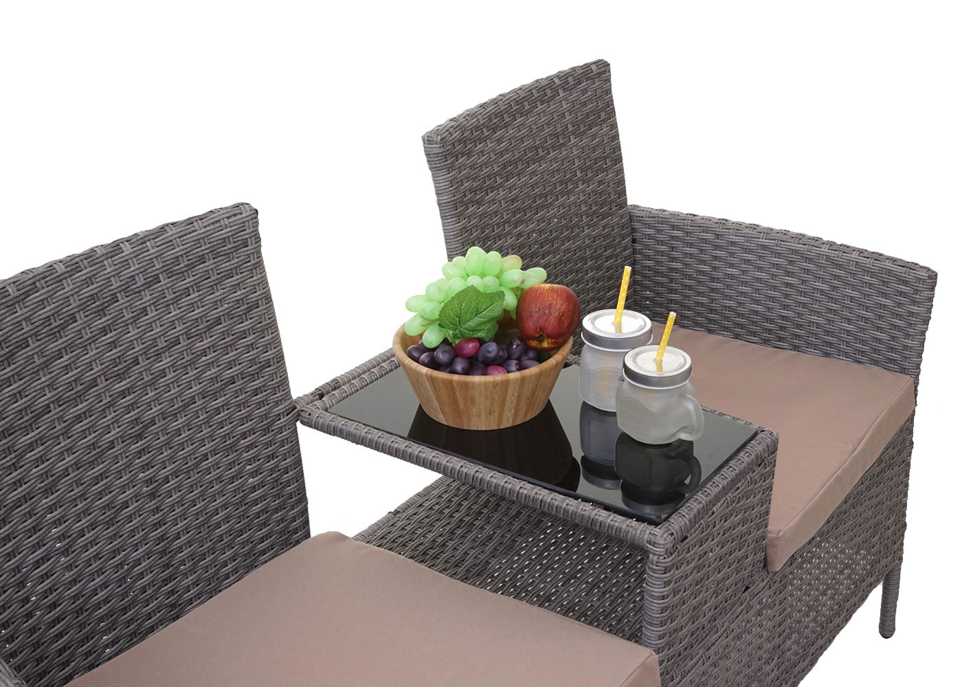 Poly-rattan bank met tafel MCW-E24, tuinbank zitgroep tuinbank, 132cm ~ grijs, kussens crème