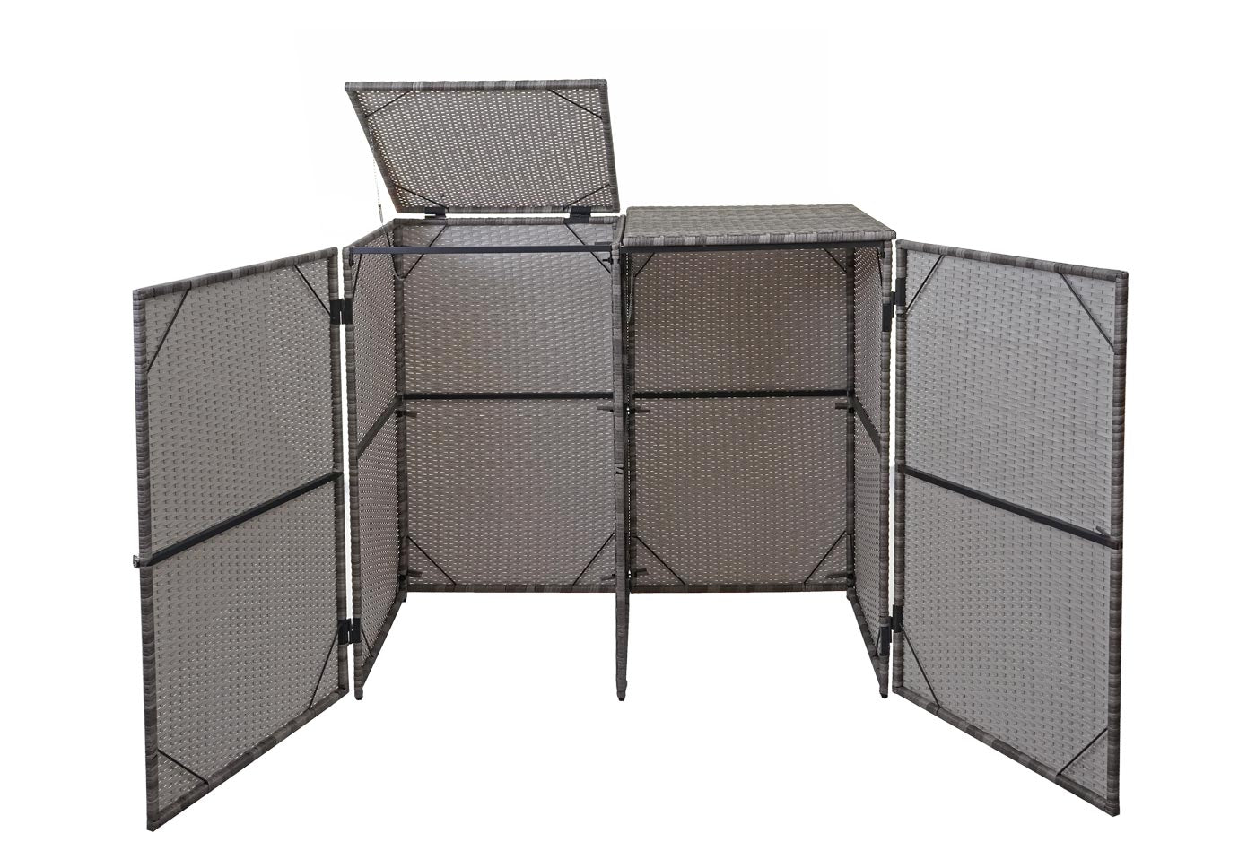 2-bins afvalbak deksel MCW-E25, afvalbak deksel afvalbak, poly rattan 2x120l ~ grijs